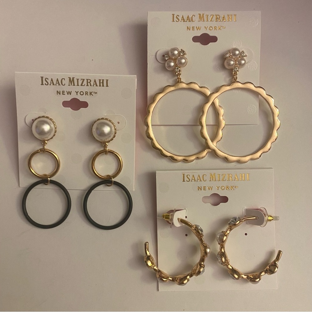 Isaac Mizrahi Gold and Pearl Earring Collection NWT